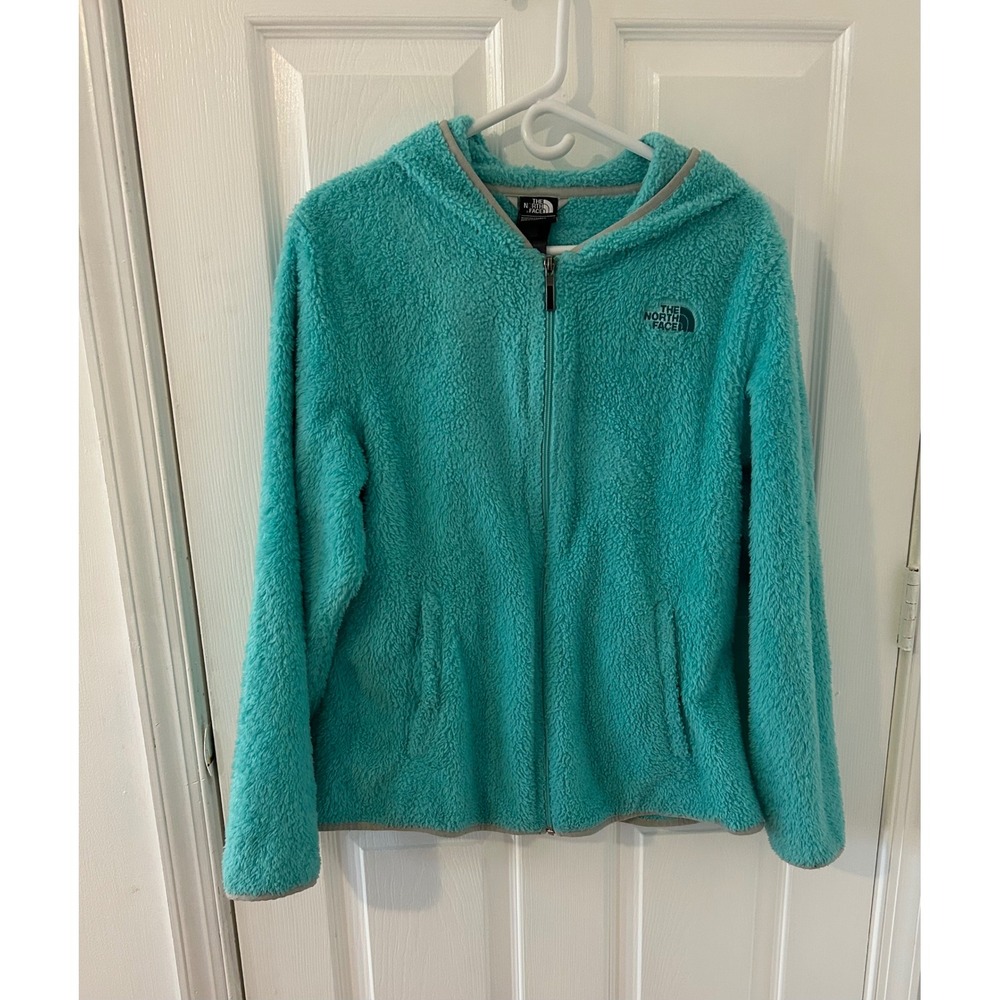 The North Face Osito Fleece Hoodie Jacket Aqua Blue Full Zip Womens Large